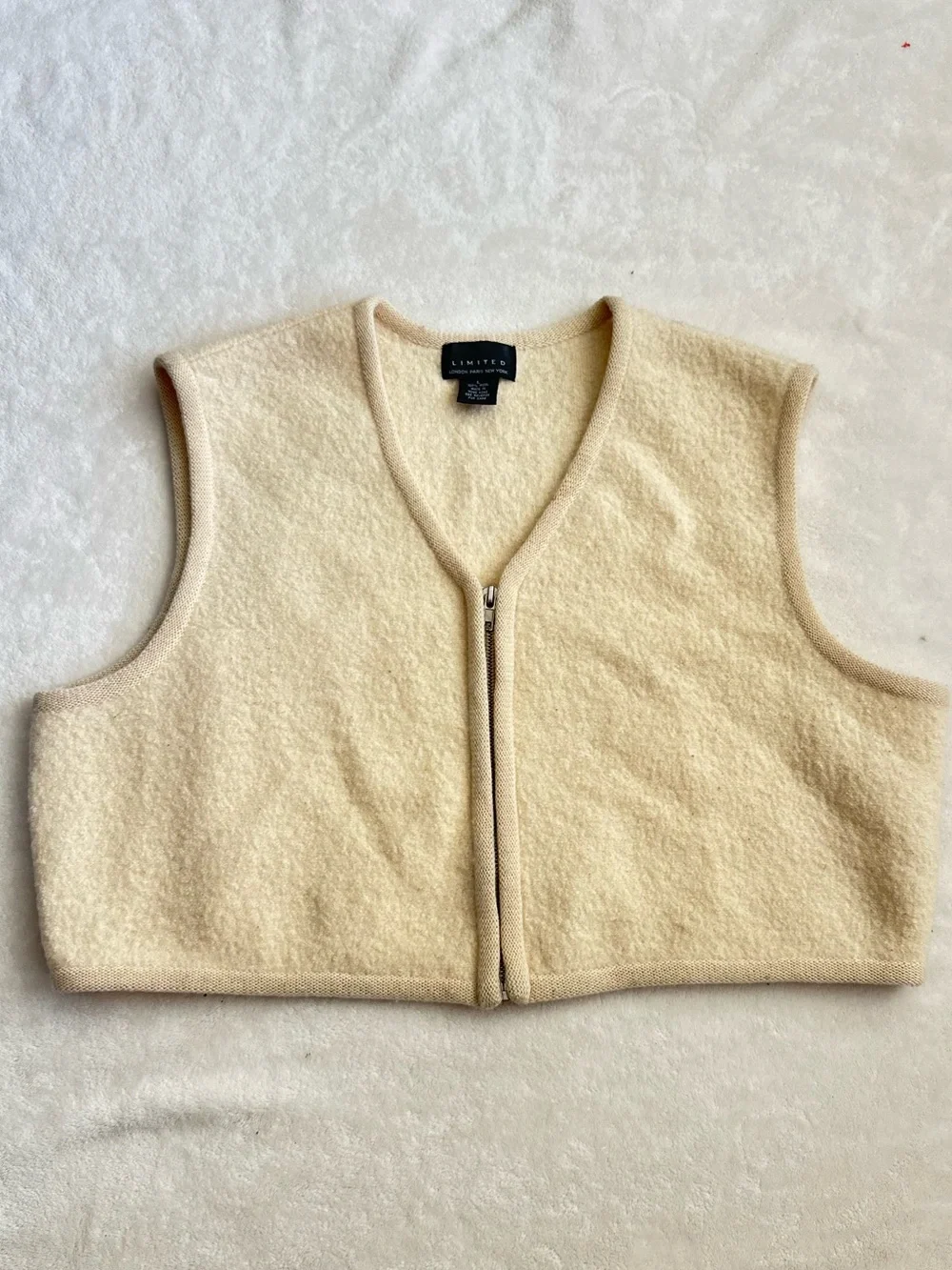 Vintage The Limited 100% Wool Zip‎ Vest Cream L
